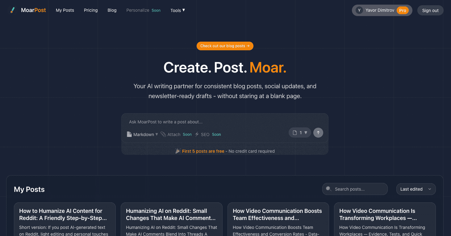 MoarPost - AI Content Platform - Screenshot 2